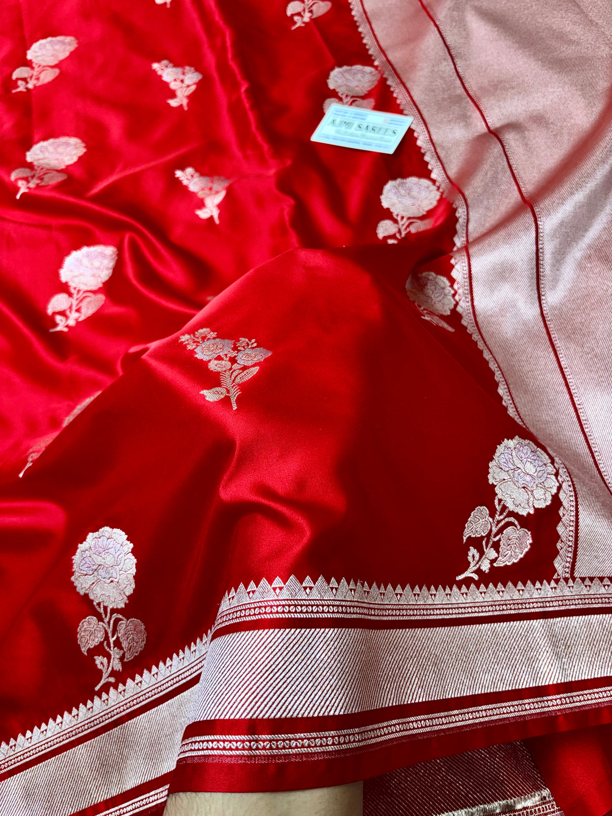 Red Katan Silk Banarasi Saree with Sona Rupa Floral Butas