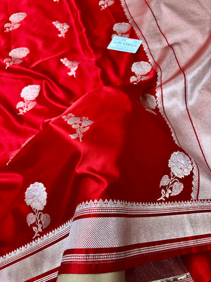 Red Katan Silk Banarasi Saree with Sona Rupa Floral Butas