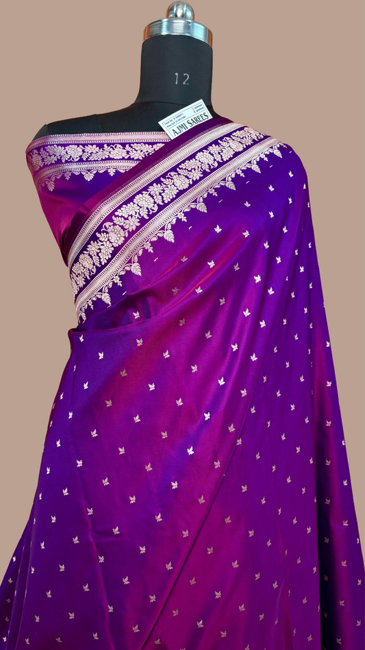dual tone wine purple mashru katan silk saree buti design
