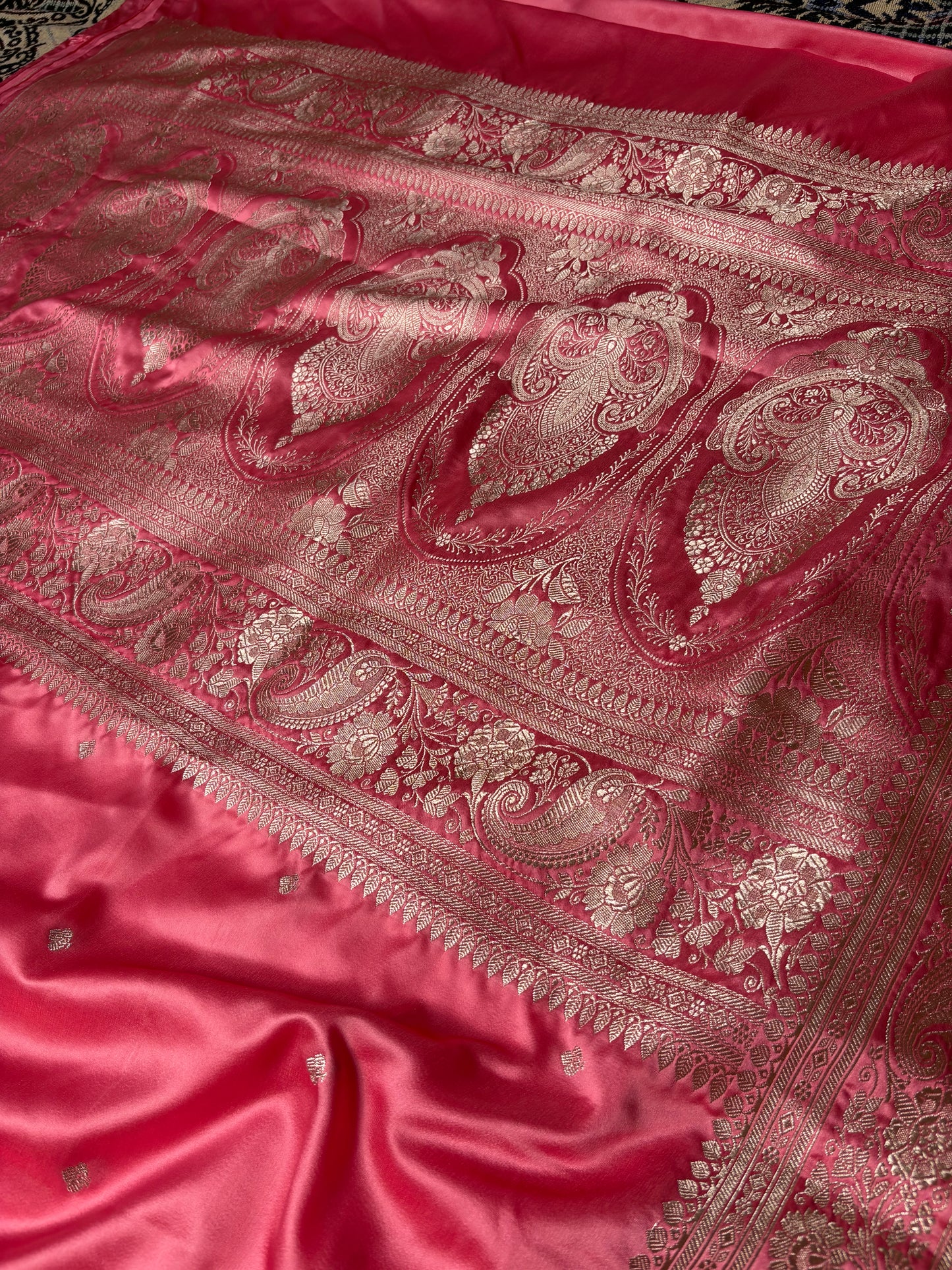 Festive strawberry blush mashru katan silk banarasi saree design