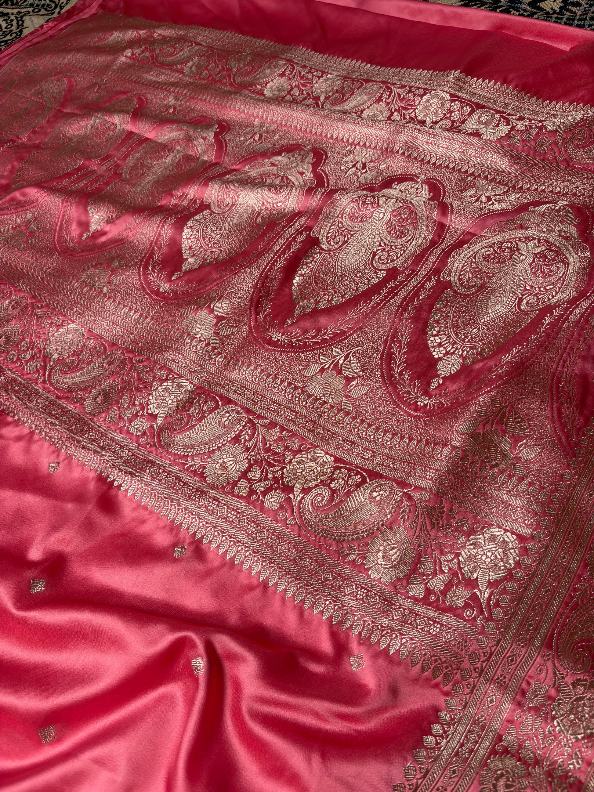 Festive strawberry blush mashru katan silk banarasi saree design
