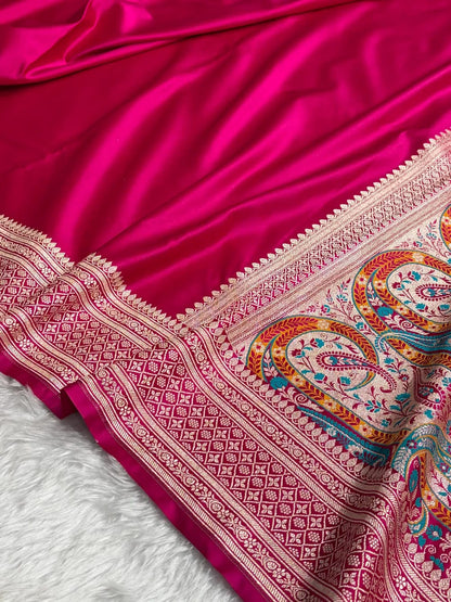 Deep Royal Purple Banarasi Katan Silk Saree with Tilfi Woven Paisley Pallu