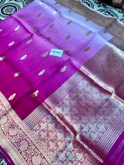 luxury handwoven kora silk banarasi saree with kadwa buta motifs