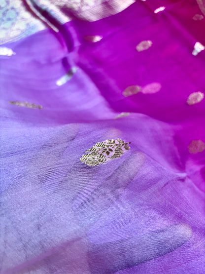 authentic varanasi kora silk kadwa banarasi saree dual tone pink purple