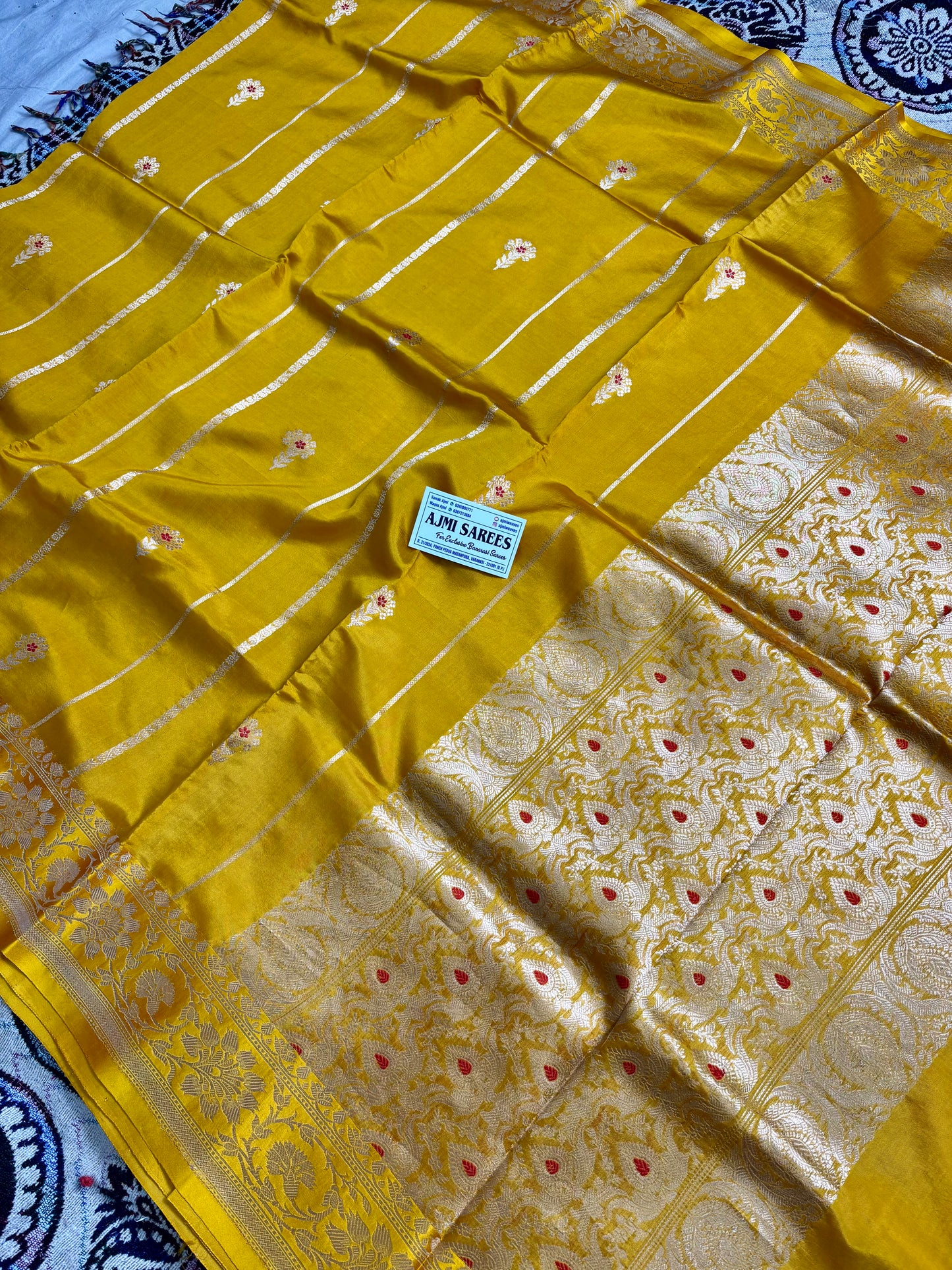 luxury handloom mango silk banarasi saree with meenakari motifs and zari border