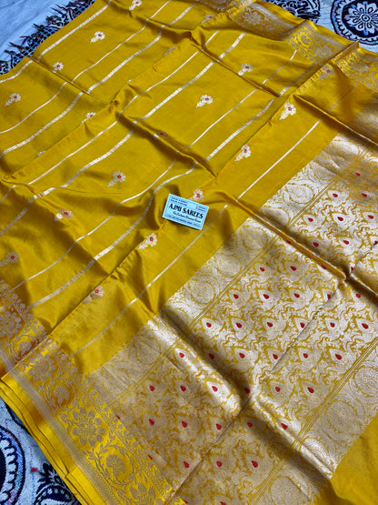 luxury handloom mango silk banarasi saree with meenakari motifs and zari border