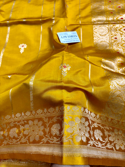 authentic varanasi mango silk kadwa banarasi saree gold mustard shade