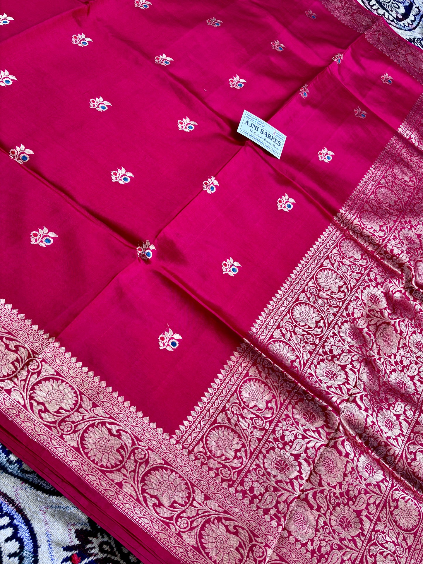 Traditional handloom Banarasi saree mango silk red meenakari buta