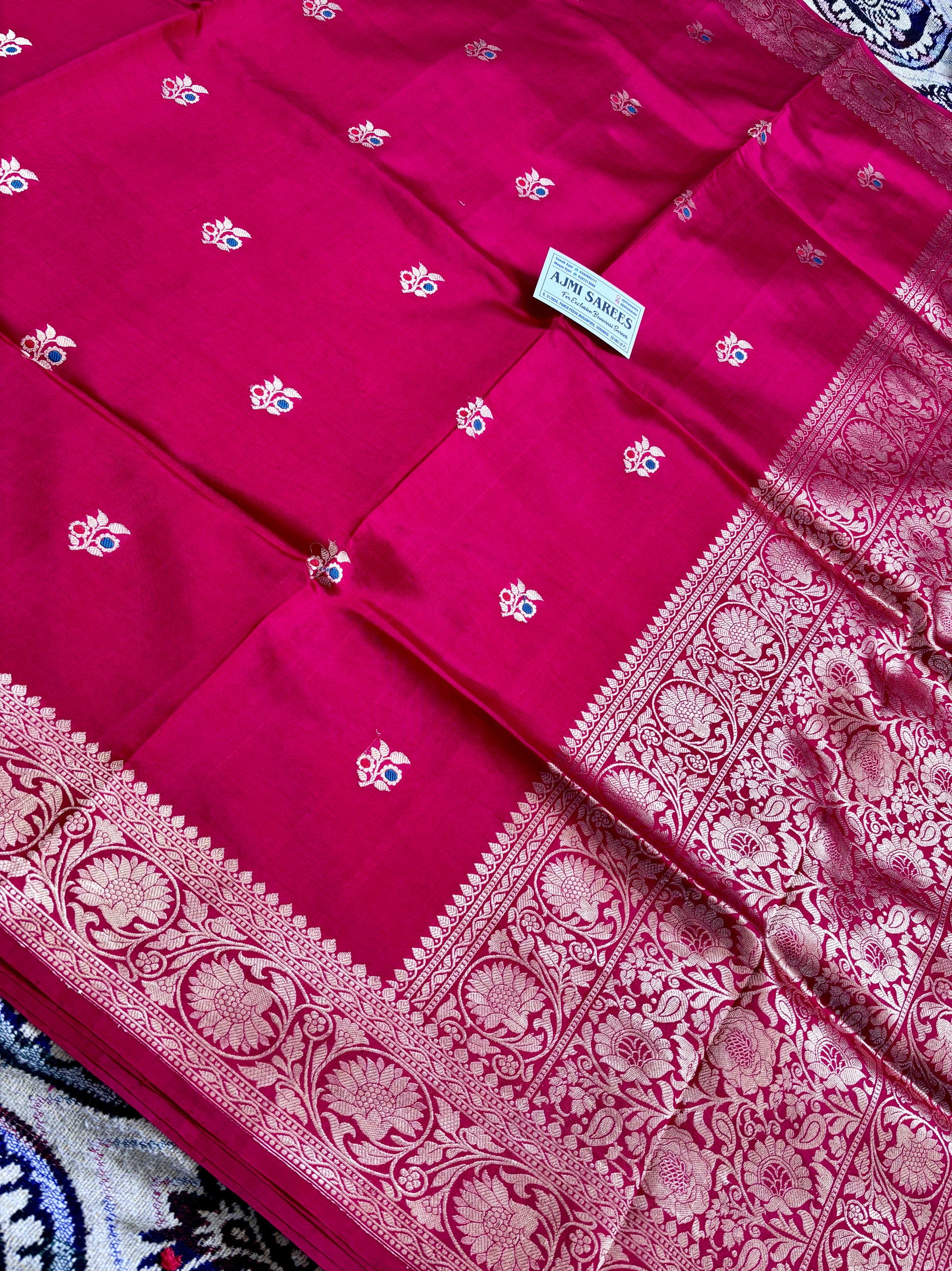 Traditional handloom Banarasi saree mango silk red meenakari buta