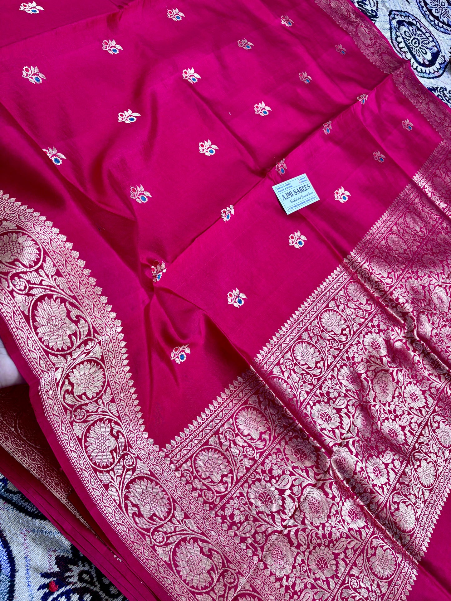 Authentic Banarasi silk saree cherry red zari border