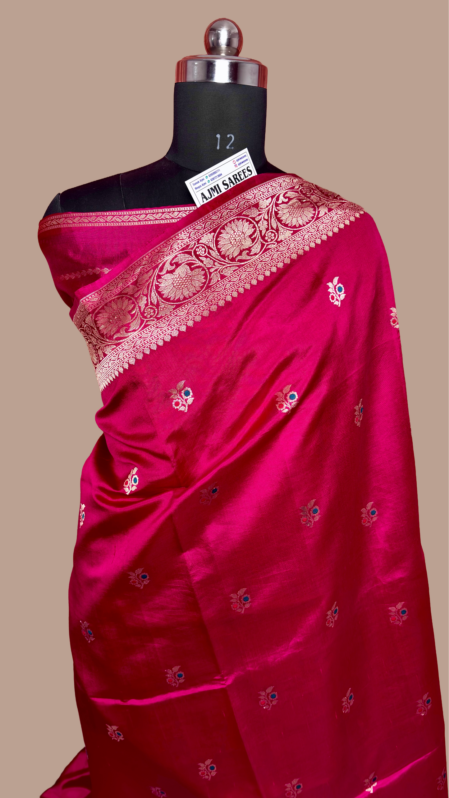 Pure mango silk Banarasi saree red color zari border handloom weave