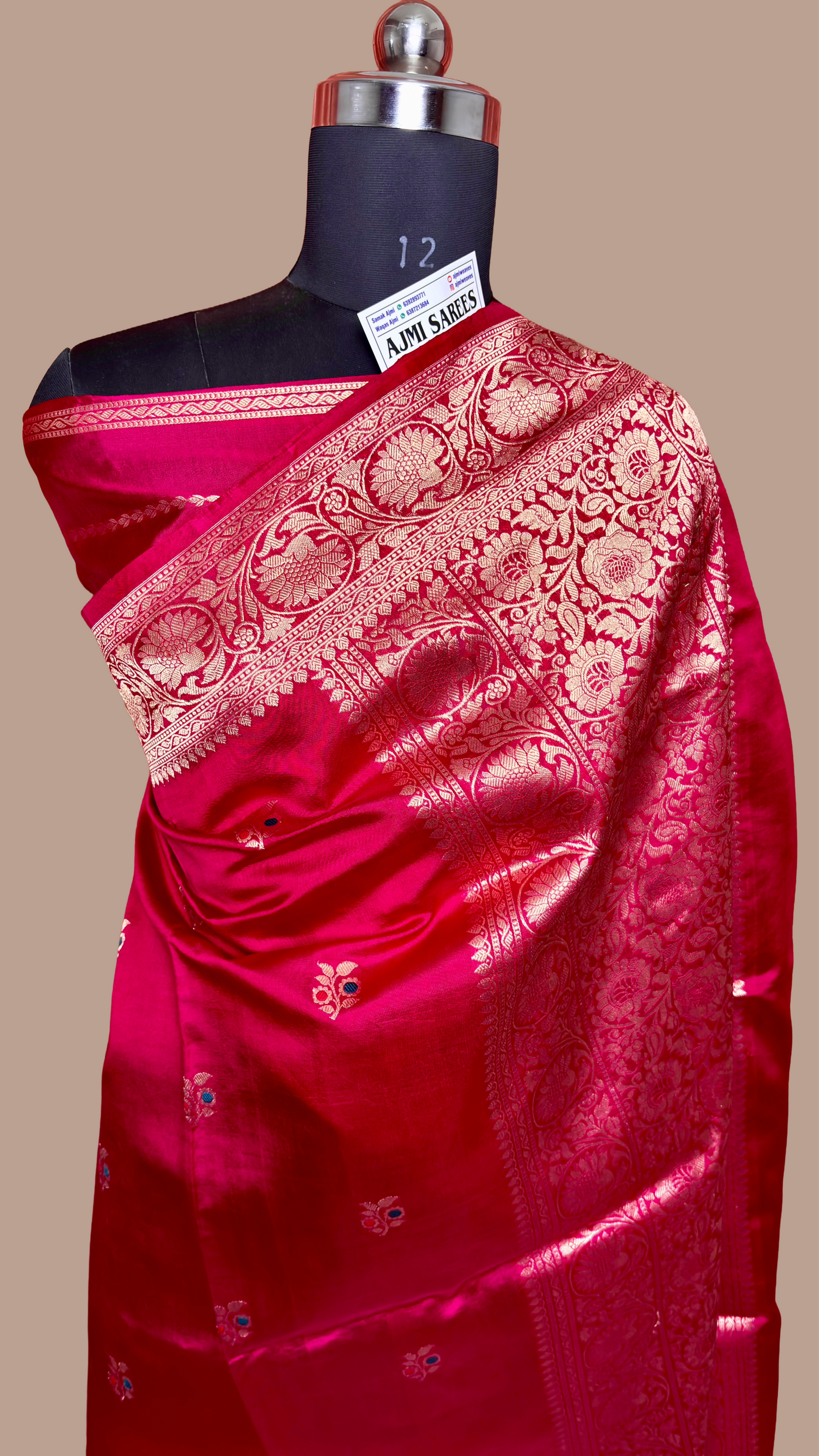 Luxury cherry red kadwa meenakari Banarasi silk saree