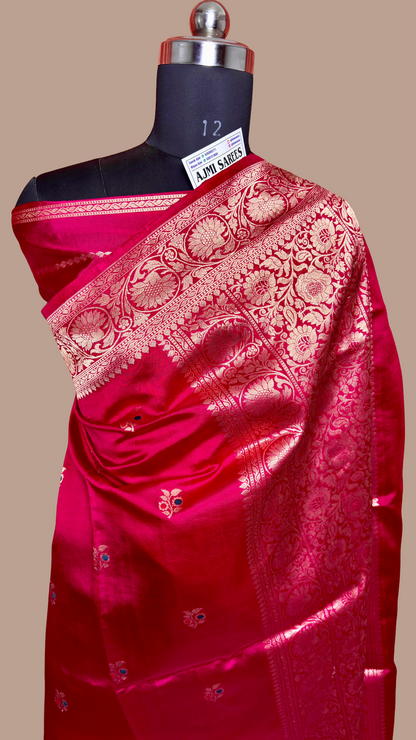 Luxury cherry red kadwa meenakari Banarasi silk saree