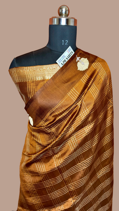 pure mango silk mustard banarasi saree handloom