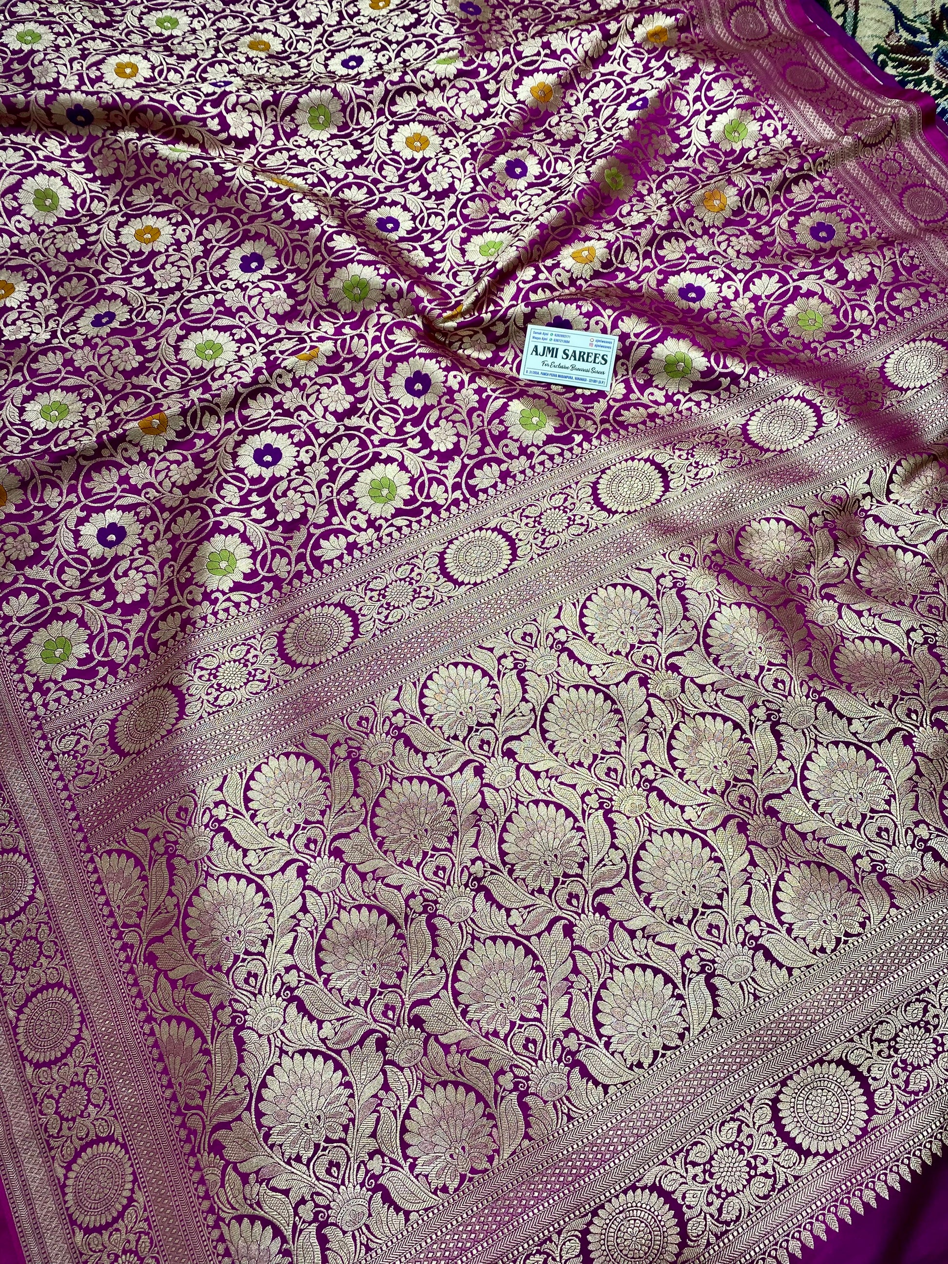Mashru Katan Silk Dual Tone Magenta Banarasi Saree with Heavy Gold Zari Floral Jaal Work Mashru Katan Silk Banarasi Saree