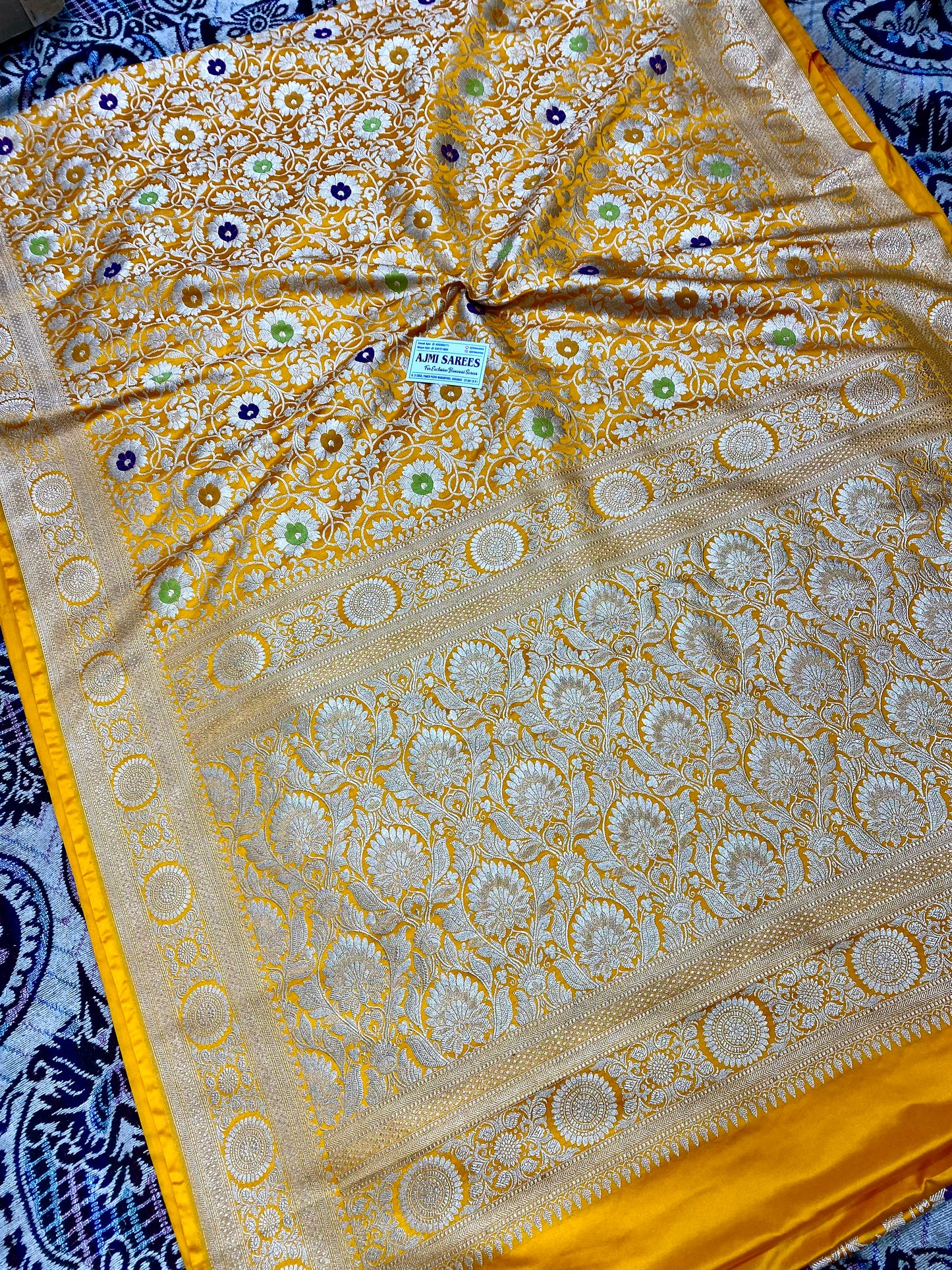 Luxury Mashru Katan Silk Mustard Yellow Banarasi Saree with Intricate Gold Zari Weaving Mashru Katan Silk Banarasi Saree
