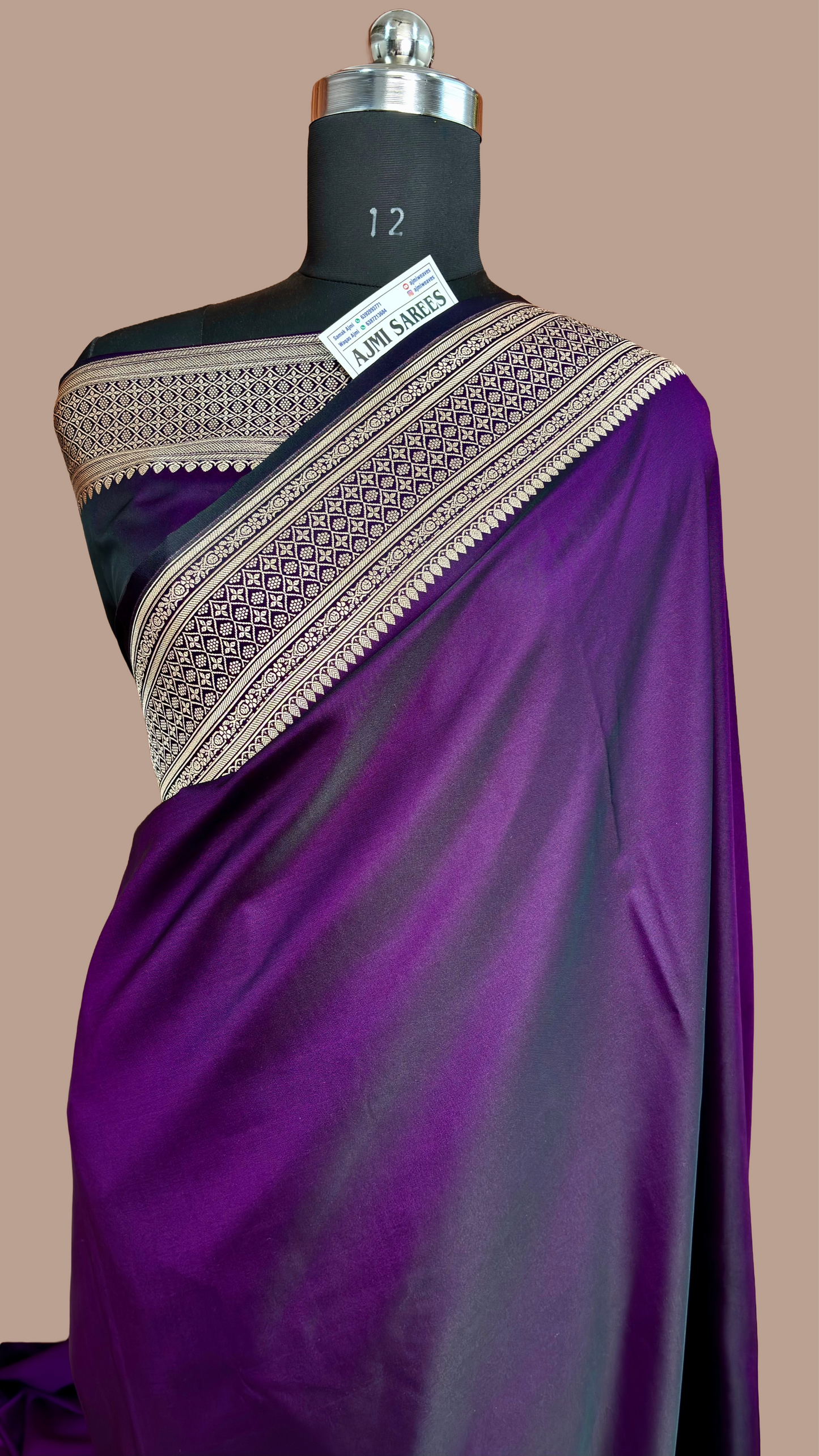 royal purple pure katan silk banarasi saree with zari border