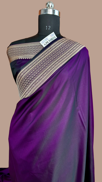 royal purple pure katan silk banarasi saree with zari border