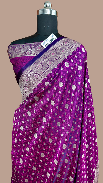dual tone rani navy blue mashru katan silk banarasi saree with zari booti