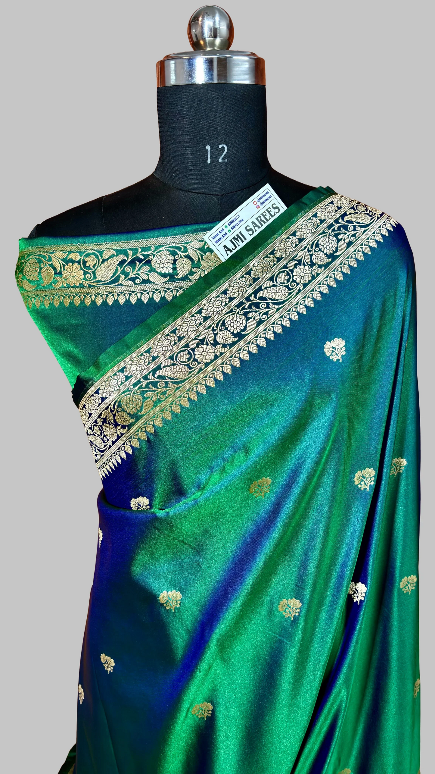 Dual Shade Mashru Katan Silk Banarasi Saree with Gold Zari Motifs Banarasi Saree