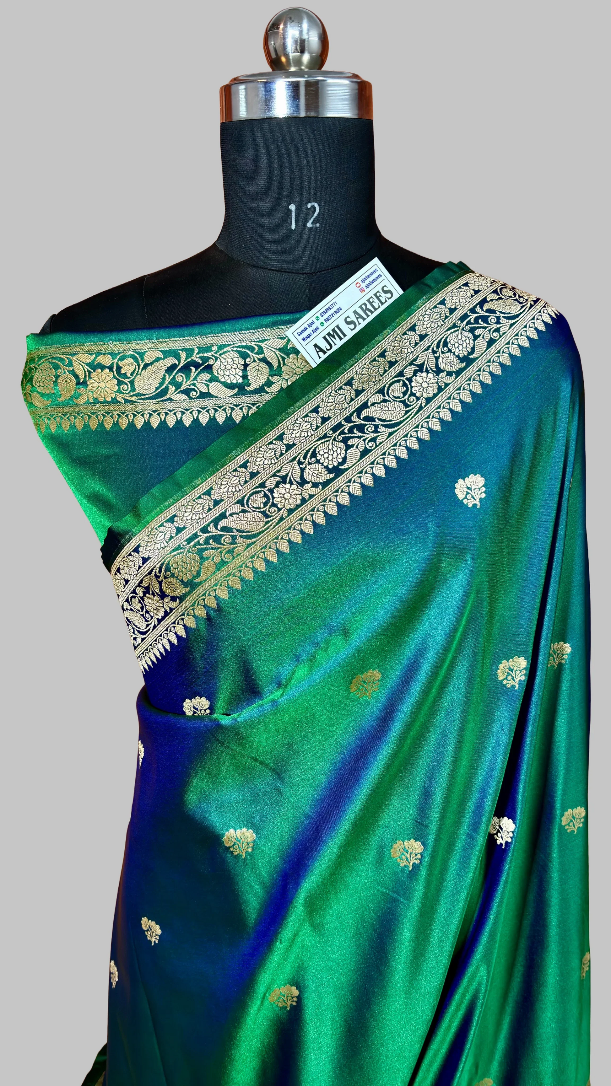 Dual Shade Mashru Katan Silk Banarasi Saree with Gold Zari Motifs Banarasi Saree