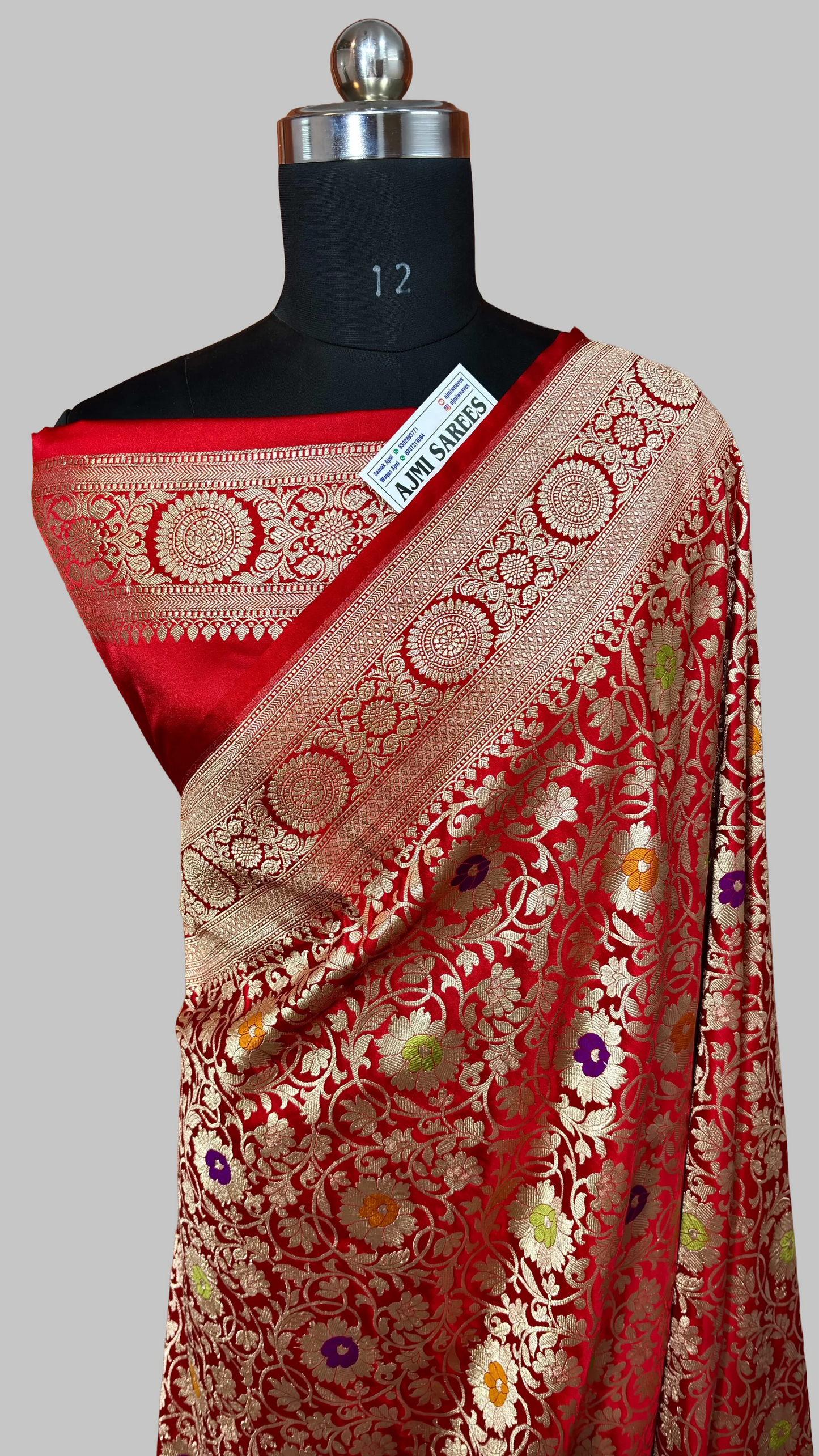 Traditional Bridal Red Mashru Katan Silk Banarasi Saree with Floral Motifs Bridal Saree