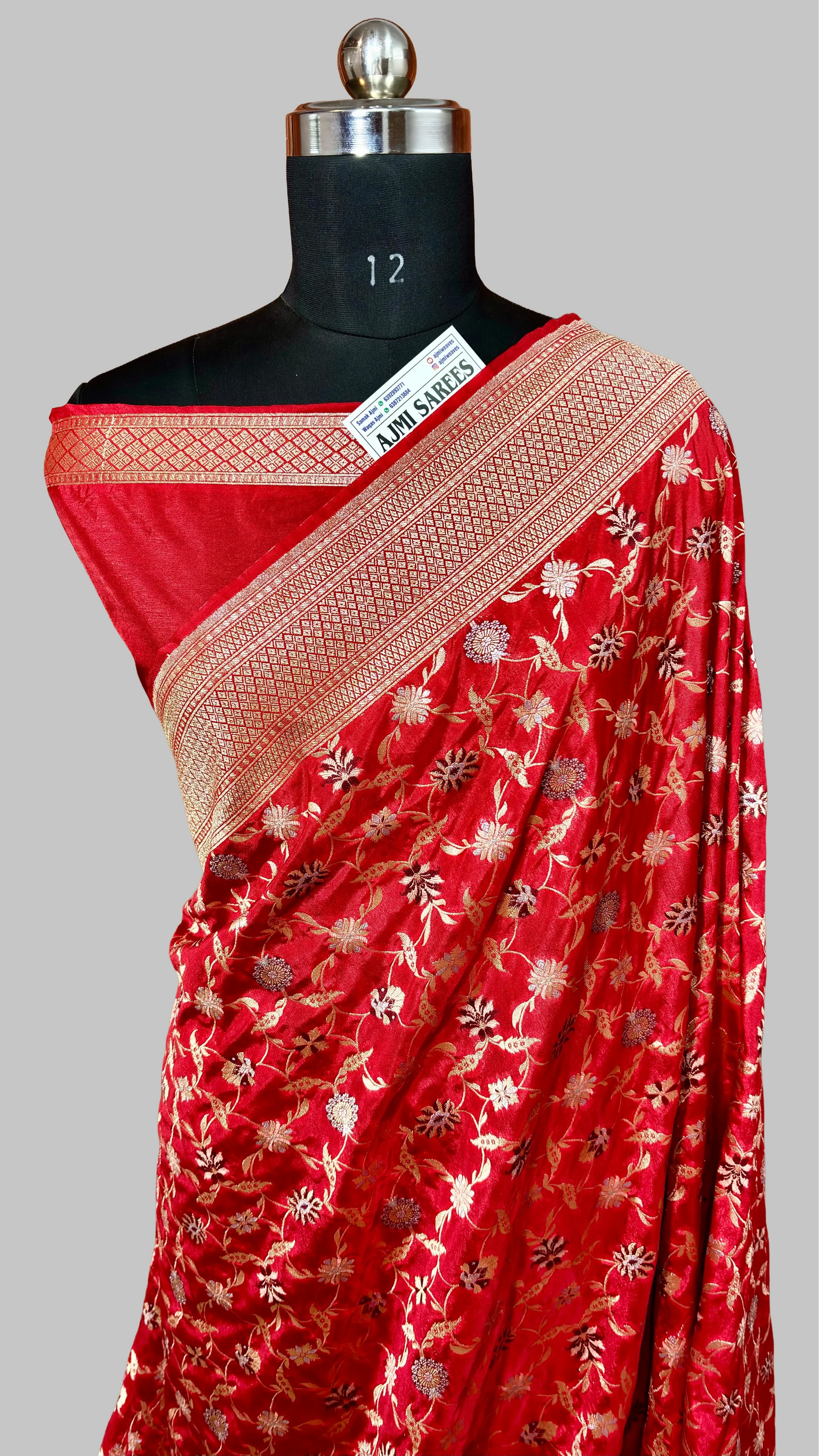 Traditional Red Crepe Silky Katan Banarasi Saree – Jaal Design Bridal Saree