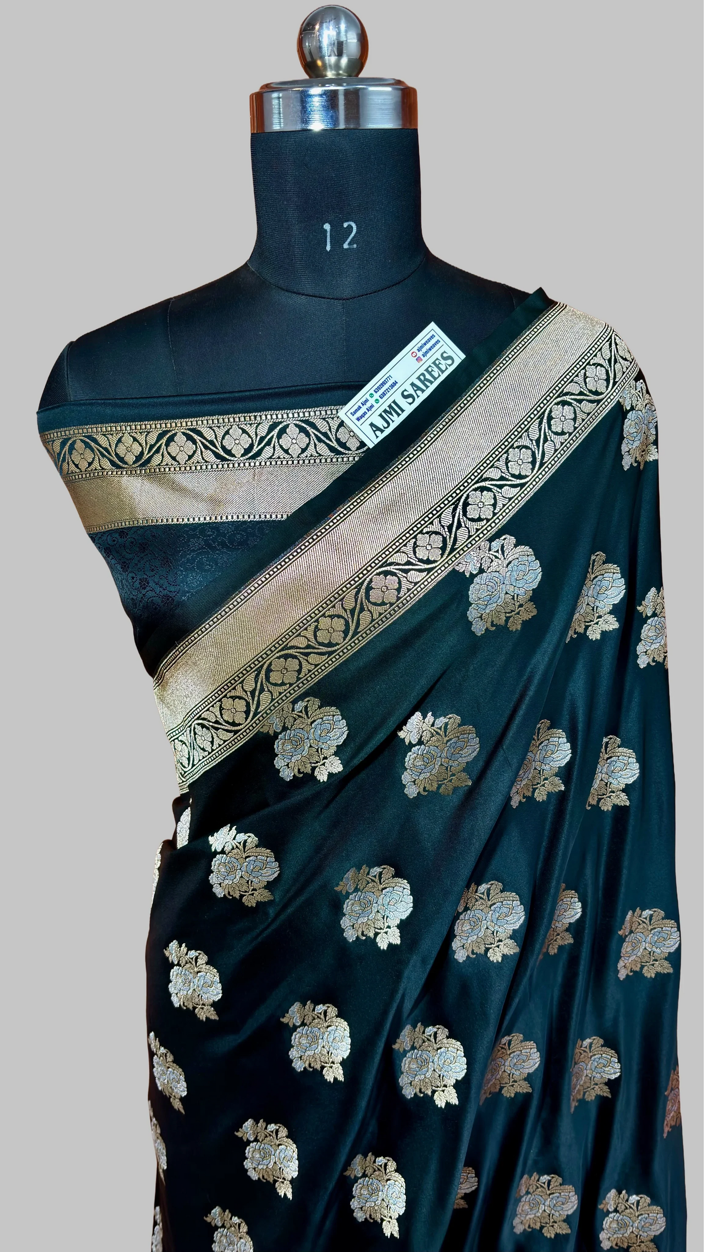 Elegant Black Mashru Katan Silk Banarasi Saree Featuring All-Over Sona Rupa Boota Banarasi Saree