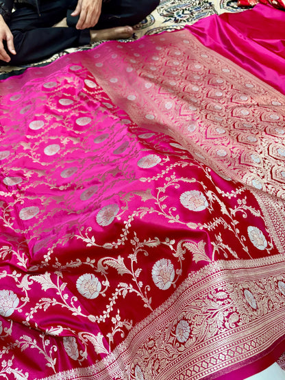 Premium Mashru Katan Silk Banarasi Saree In Dual Tone Bridal Saree