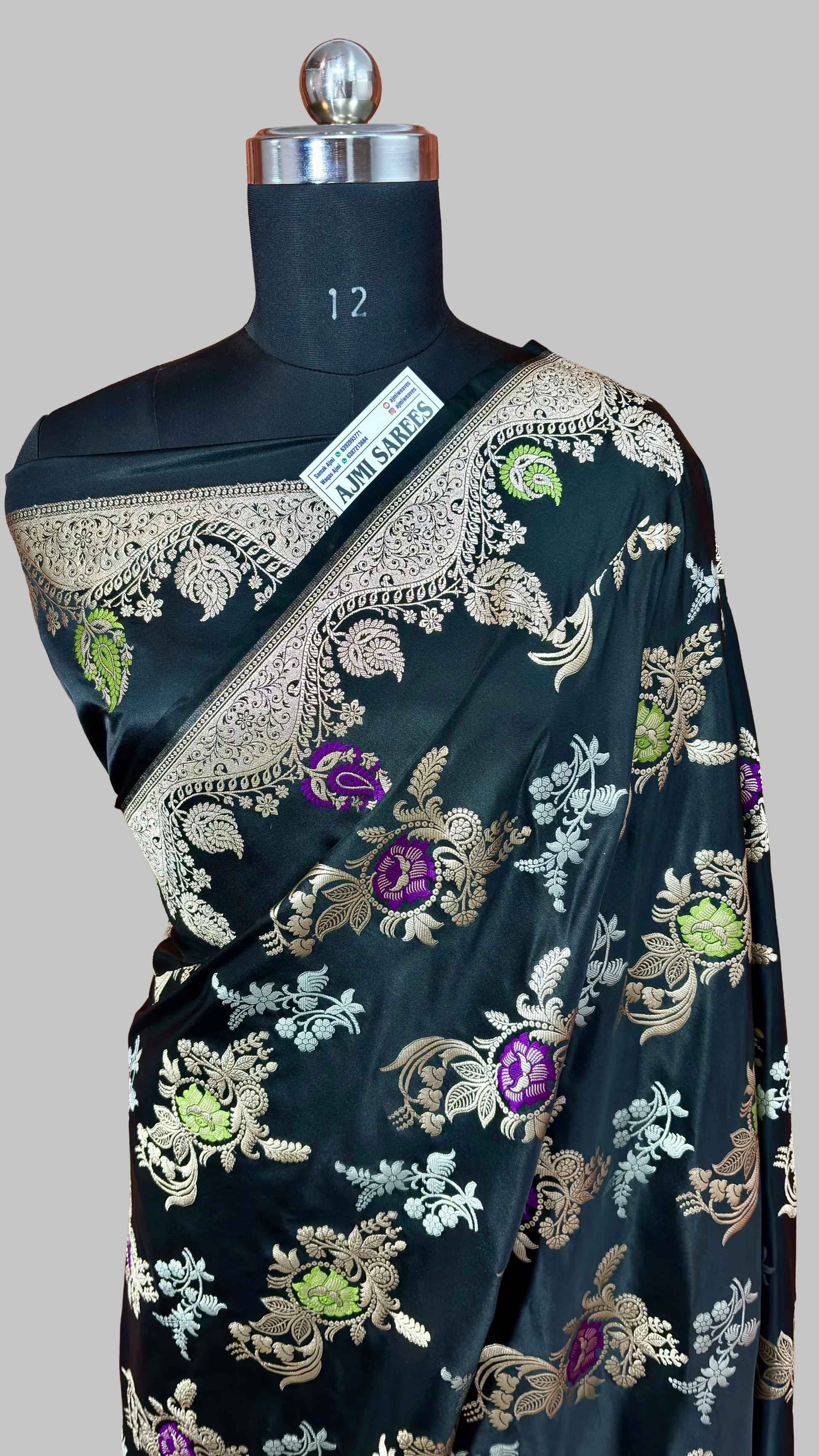 Black Masterpiece Mashru Katan Silk Banarasi Saree Silk