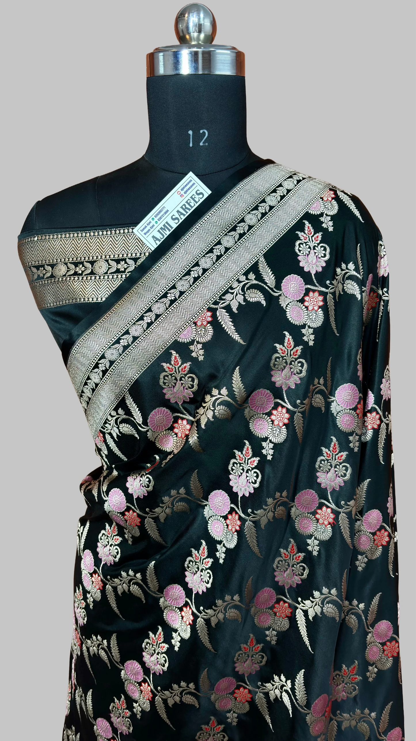 Classic Black Mashru Katan Silk Banarasi Saree with Traditional Jangla Motifs Banarasi Saree