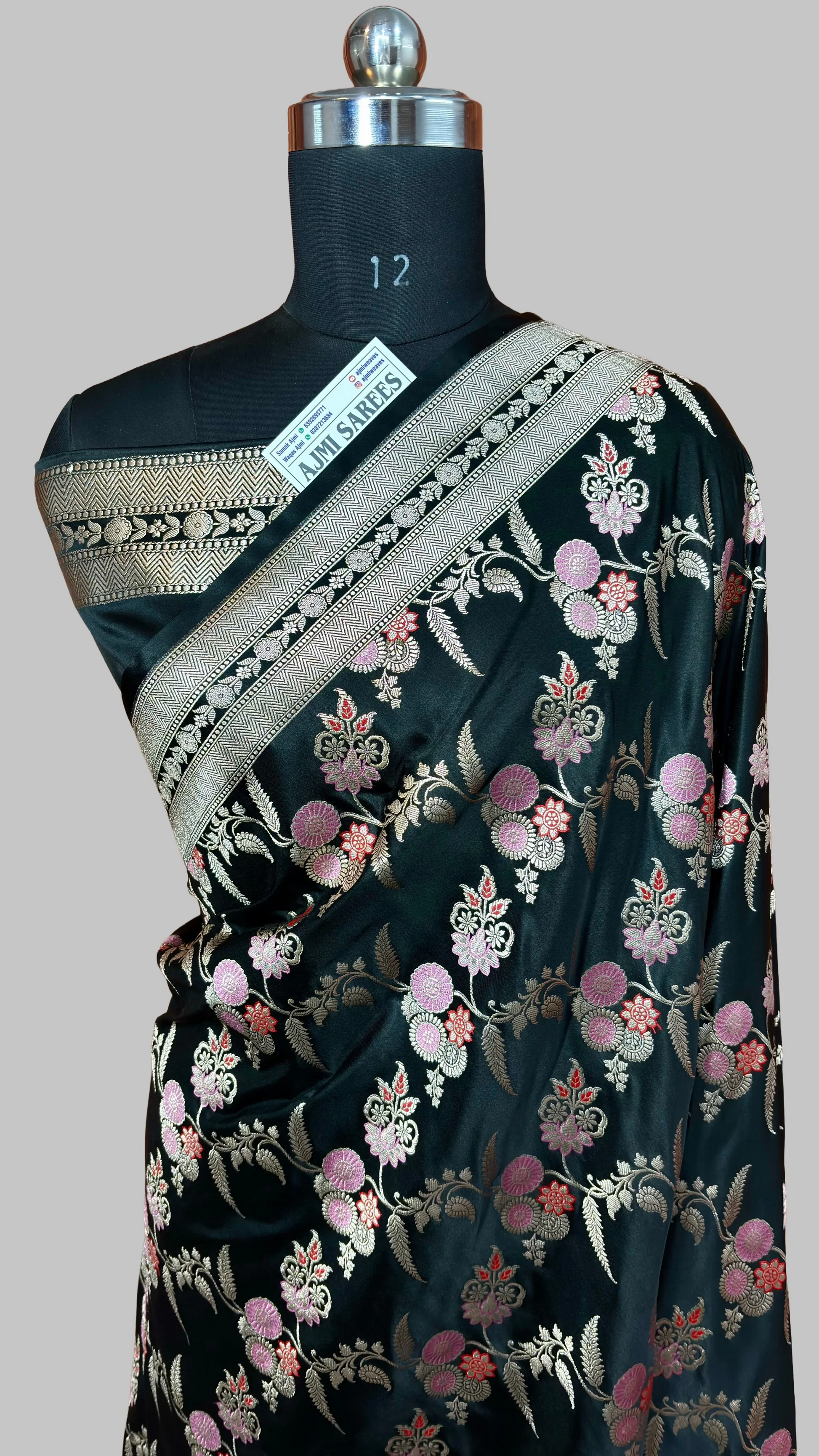 Classic Black Mashru Katan Silk Banarasi Saree with Traditional Jangla Motifs Banarasi Saree