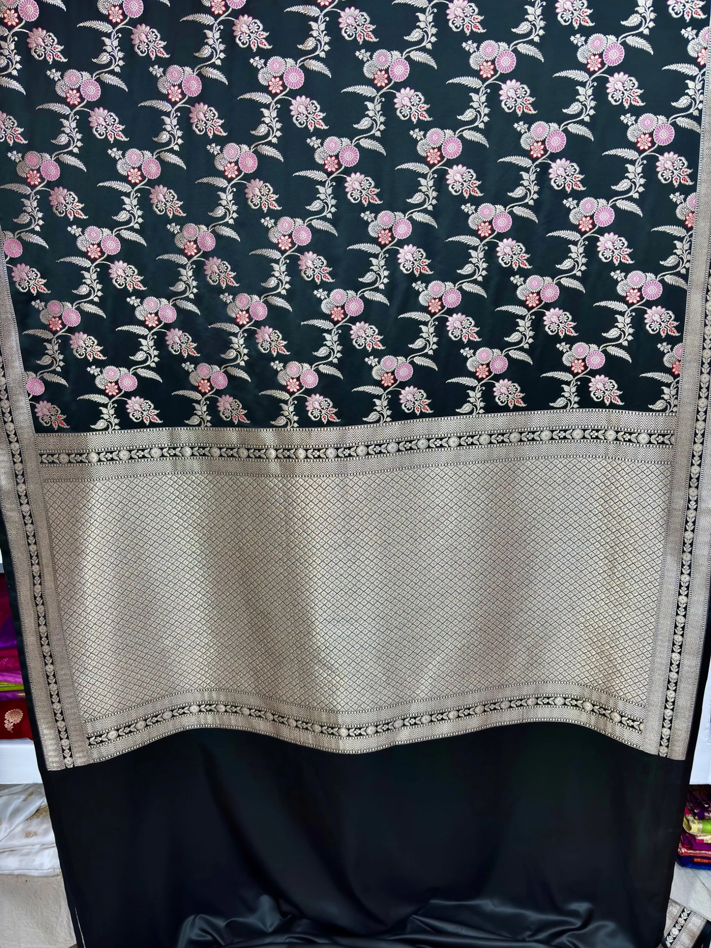 Classic Black Mashru Katan Silk Banarasi Saree with Traditional Jangla Motifs Banarasi Saree