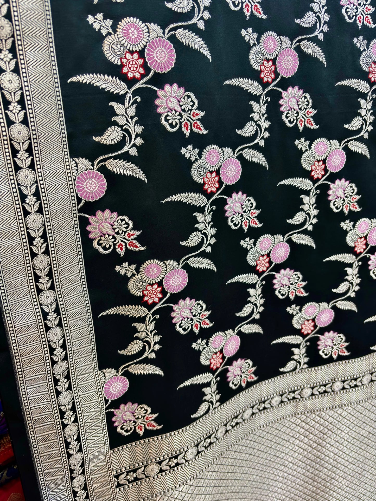 Classic Black Mashru Katan Silk Banarasi Saree with Traditional Jangla Motifs Banarasi Saree