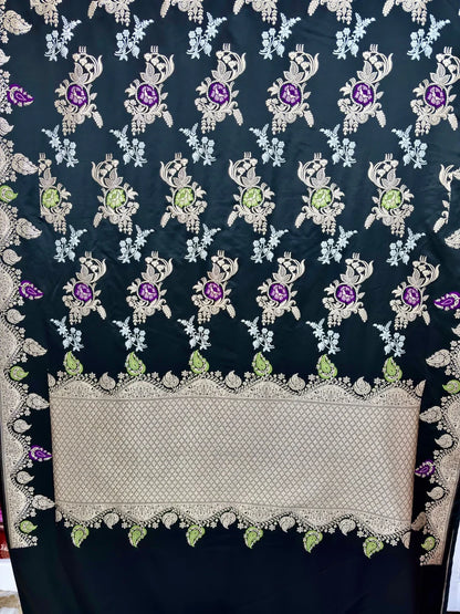 Black Masterpiece Mashru Katan Silk Banarasi Saree Silk