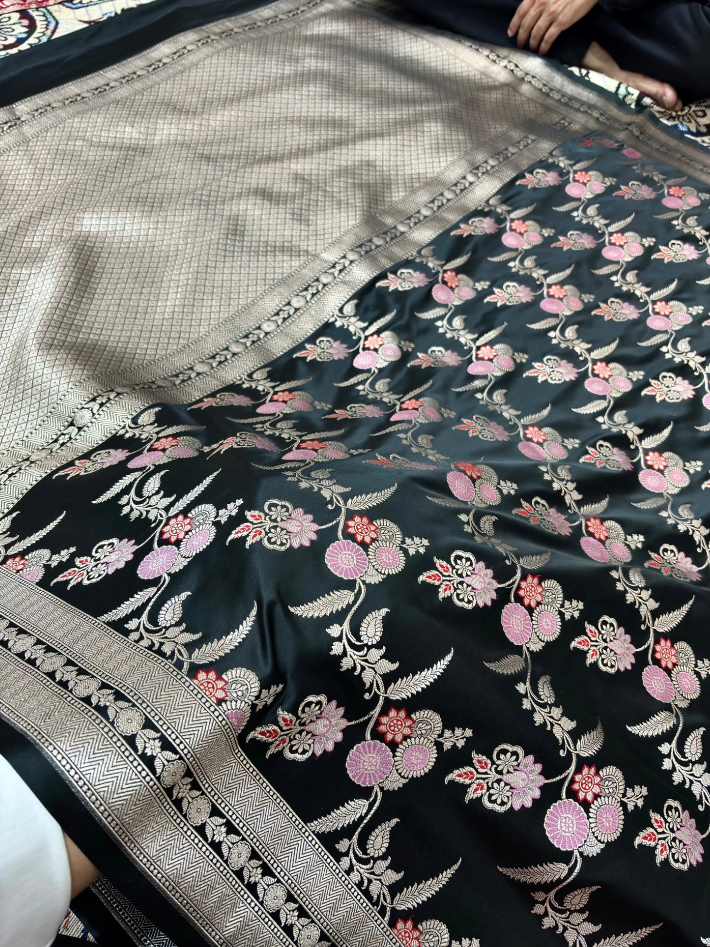 Classic Black Mashru Katan Silk Banarasi Saree with Traditional Jangla Motifs Banarasi Saree