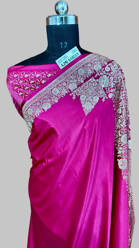 Luxury Mashru Katan Silk Banarasi Saree with Corner Motif Banarasi Saree