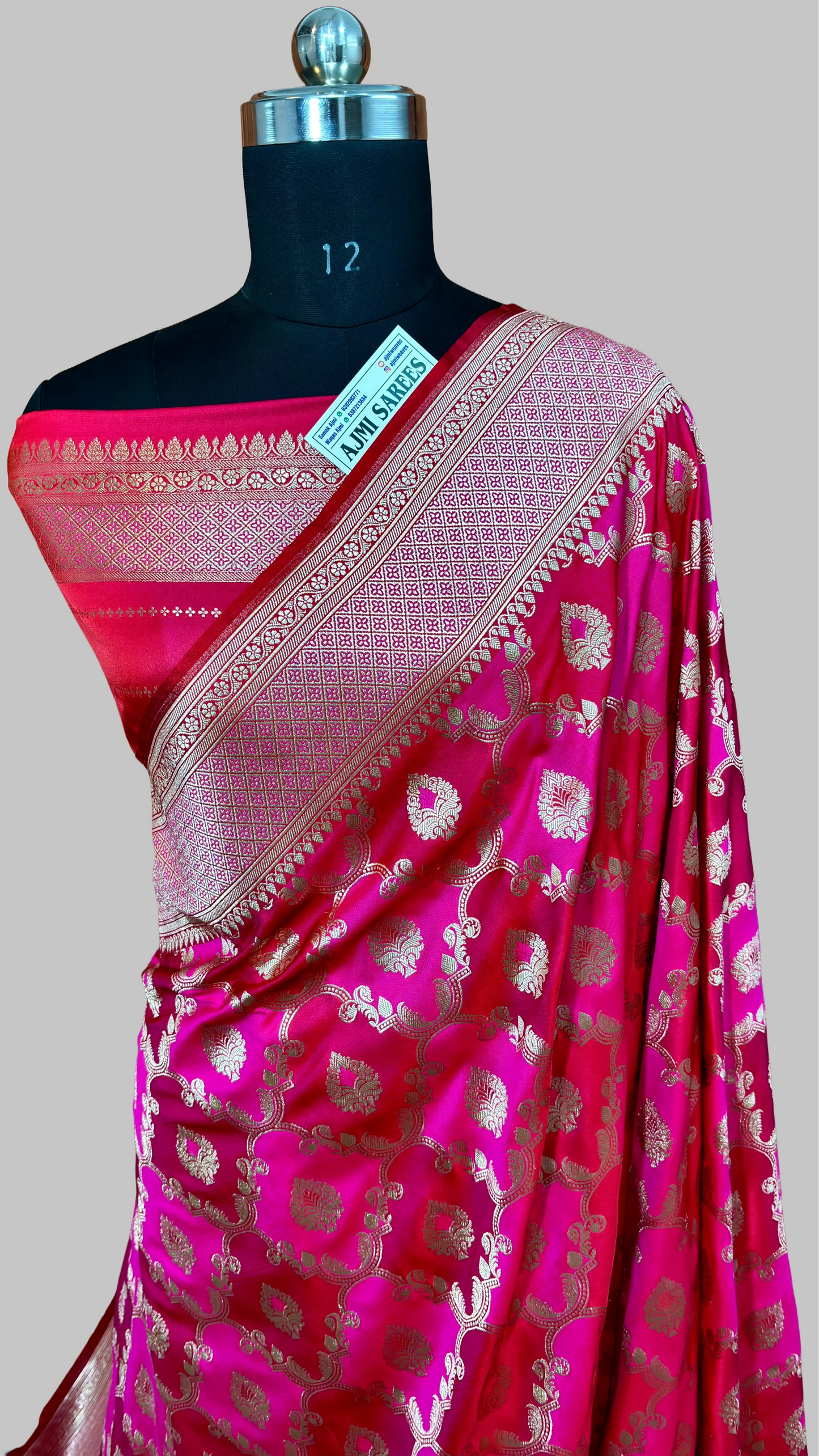 Rangkat Mashru Katan Silk Banarasi Saree with Gold Zari Jaal & Traditional Border Banarasi Saree