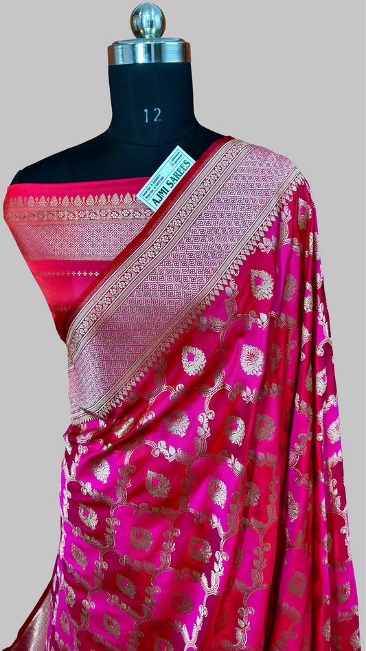 Rangkat Mashru Katan Silk Banarasi Saree with Gold Zari Jaal & Traditional Border Banarasi Saree
