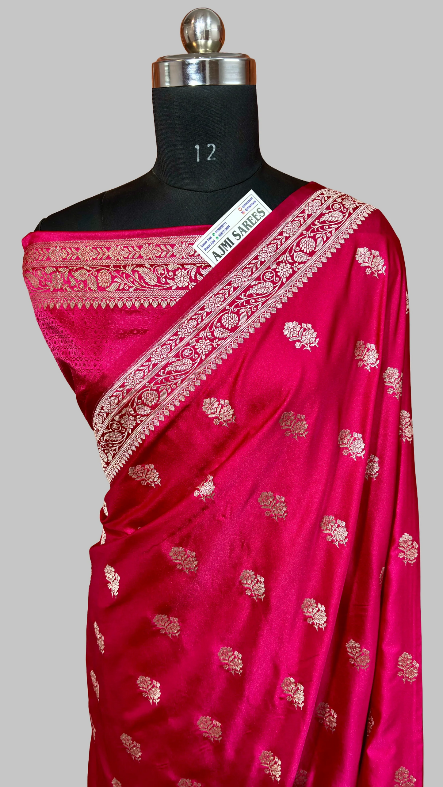 Cherry Red Mashru Katan Silk Banarasi Saree with Traditional Zari Motifs Banarasi Saree