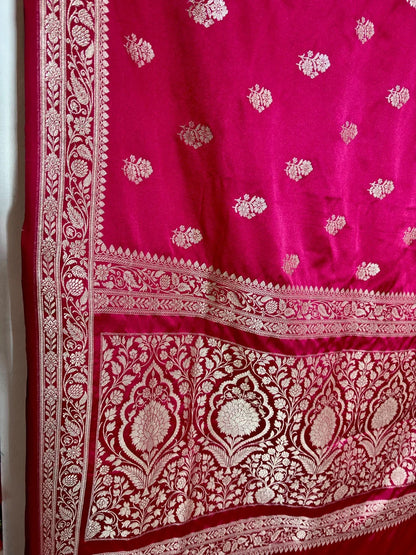 Cherry Red Mashru Katan Silk Banarasi Saree with Traditional Zari Motifs Banarasi Saree