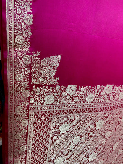 Luxury Mashru Katan Silk Banarasi Saree with Corner Motif Banarasi Saree