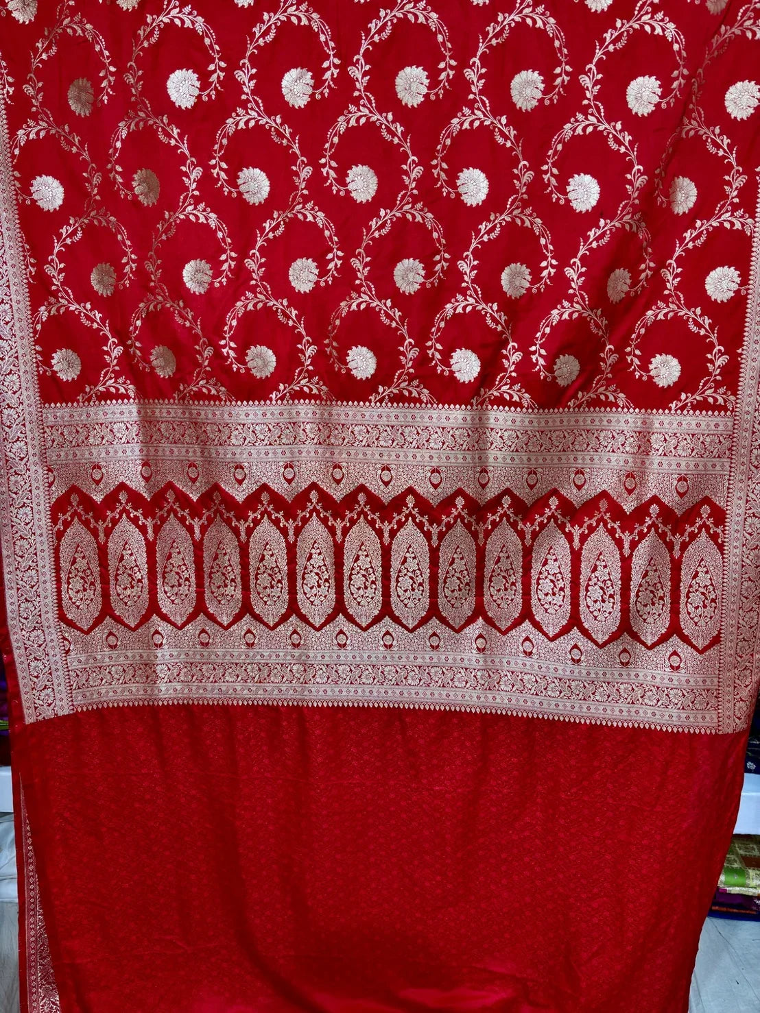 Red Mashru Katan Silk Banarasi Bridal Saree with Floral Jaal Design Bridal Saree