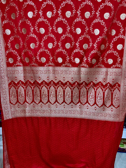 Red Mashru Katan Silk Banarasi Bridal Saree with Floral Jaal Design Bridal Saree