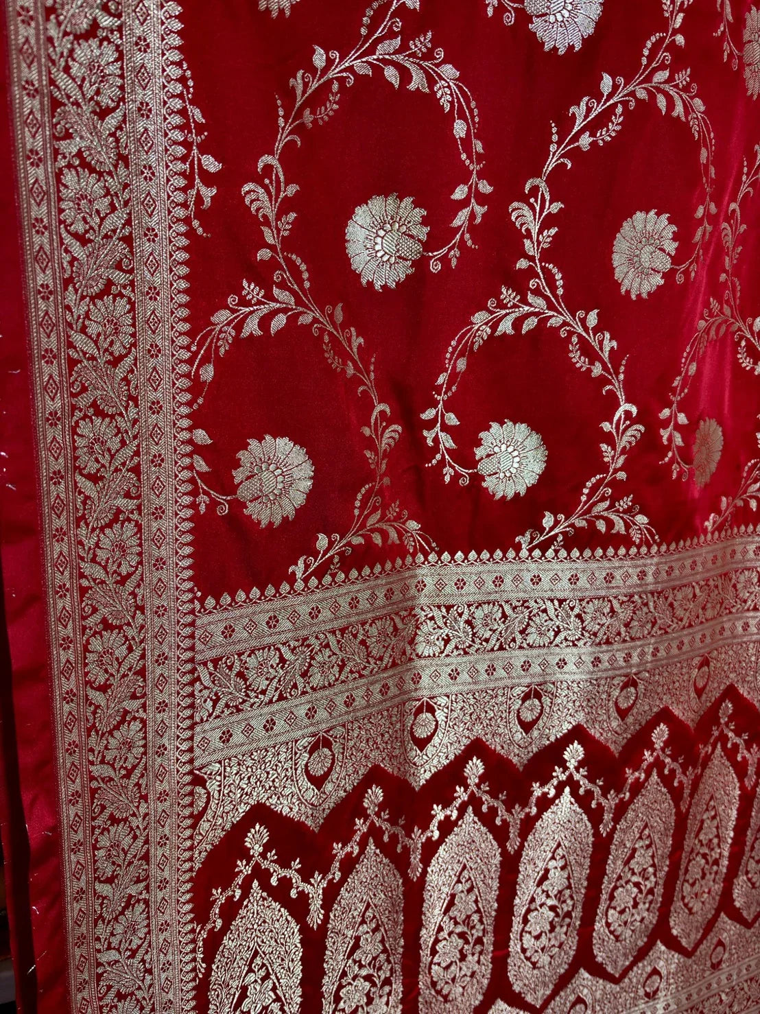 Red Mashru Katan Silk Banarasi Bridal Saree with Floral Jaal Design Bridal Saree