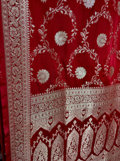 Red Mashru Katan Silk Banarasi Bridal Saree with Floral Jaal Design Bridal Saree