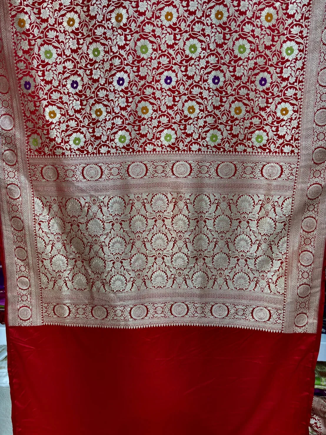 Traditional Bridal Red Mashru Katan Silk Banarasi Saree with Floral Motifs Bridal Saree