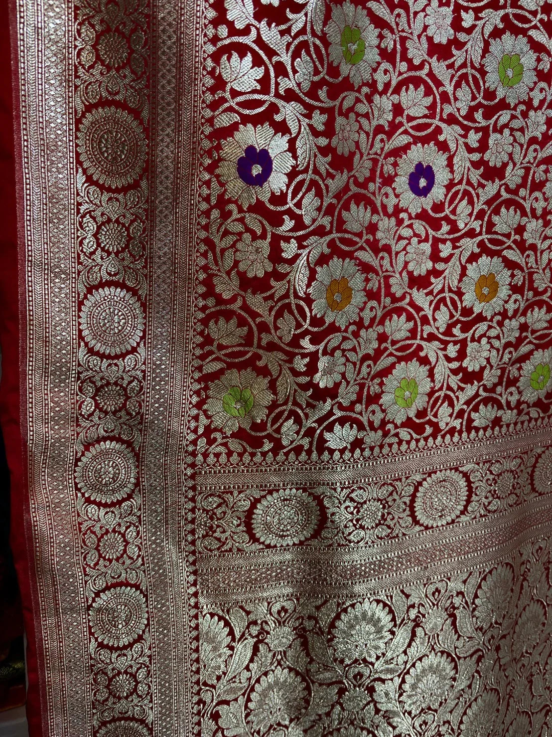 Traditional Bridal Red Mashru Katan Silk Banarasi Saree with Floral Motifs Bridal Saree