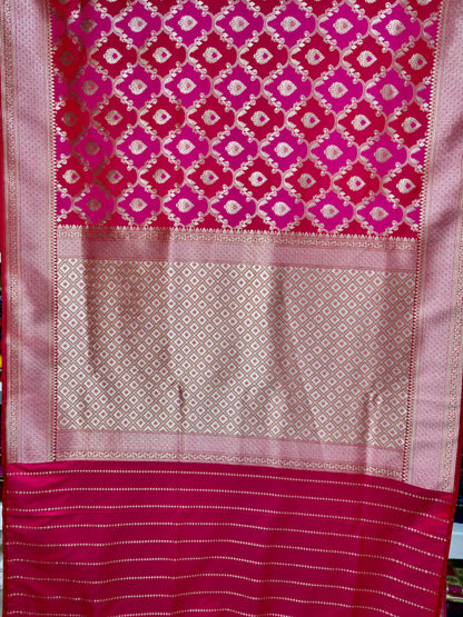 Rangkat Mashru Katan Silk Banarasi Saree with Gold Zari Jaal & Traditional Border Banarasi Saree