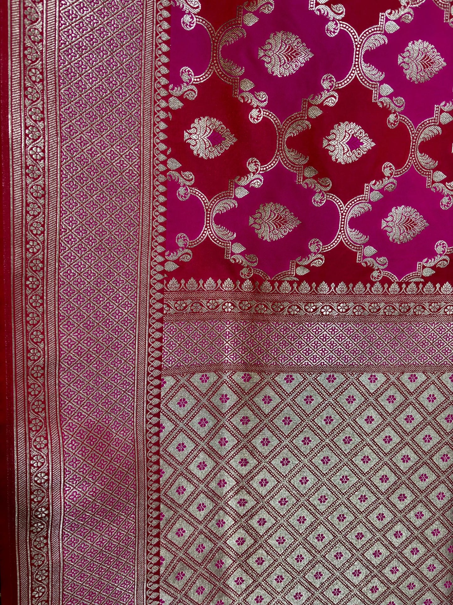 Rangkat Mashru Katan Silk Banarasi Saree with Gold Zari Jaal & Traditional Border Banarasi Saree